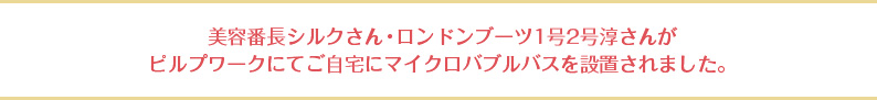 美容番長シルクさん・ロンドンブーツ1号2号淳さんがピルプワークにてご自宅にマイクロバブルバスを設置されました。